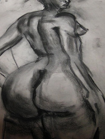 "Nude Buttocks" desenho em carvão de Carole Jonhson.