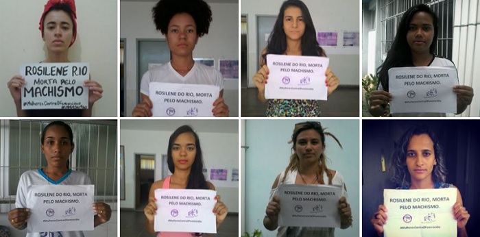 Fotos da Campanha #MulheresContraOFeminicídio da Marcha Mundial das Mulheres – Núcleo MMM Sertão. A estudante Rosilene Rio foi morta a facadas no campus da Univasf em abril de 2015, por seu ex-companheiro.